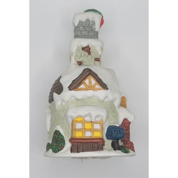 Vtg Christmas Village House Bell 5" Porcelain Decorative Holiday Mantle Decor - Picture 2 of 6